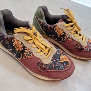 Inkkas Jogger Sneakers Sz 8 Jewel Multicolor Tiger Floral Suede Low Top Shoes